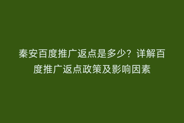 秦安百度推广返点是多少？详解百度推广返点政策及影响因素