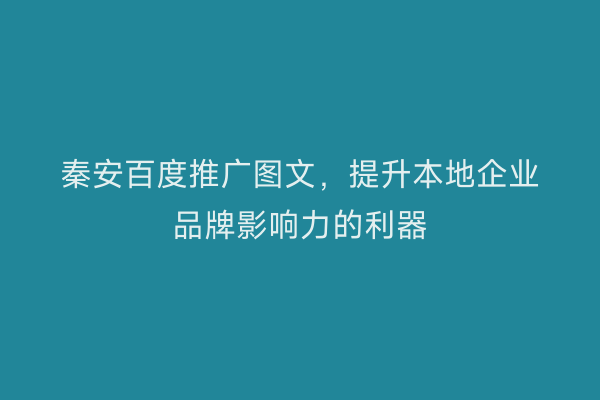 秦安百度推广图文,提升本地企业品牌影响力的利器