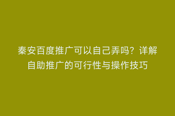 秦安百度推广可以自己弄吗?详解自助推广的可行性与操作技巧