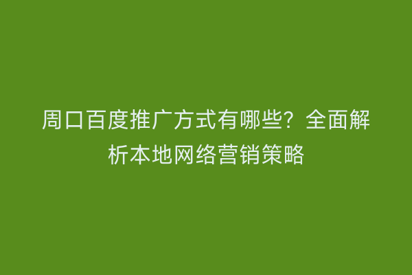 周口百度推广方式有哪些?全面解析本地网络营销策略