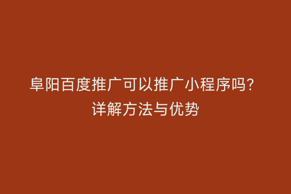 阜阳百度推广可以推广小程序吗?详解方法与优势