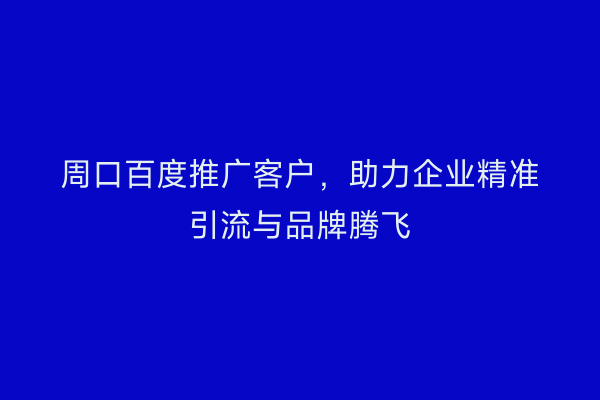 周口百度推广客户,助力企业精准引流与品牌腾飞