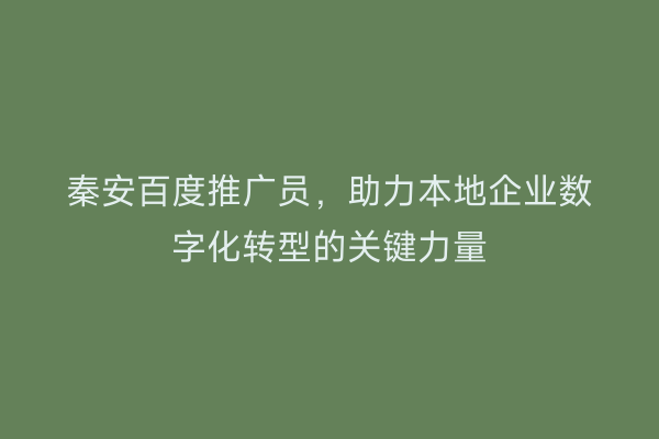 秦安百度推广员,助力本地企业数字化转型的关键力量
