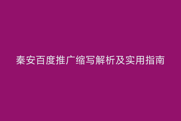 秦安百度推广缩写解析及实用指南