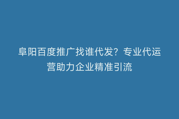阜阳百度推广找谁代发？专业代运营助力企业精准引流