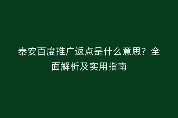 秦安百度推广返点是什么意思?全面解析及实用指南