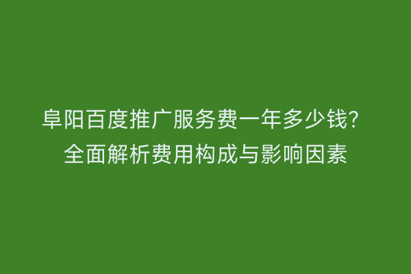 阜阳百度推广服务费一年多少钱?全面解析费用构成与影响因素