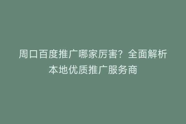 周口百度推广哪家厉害?全面解析本地优质推广服务商
