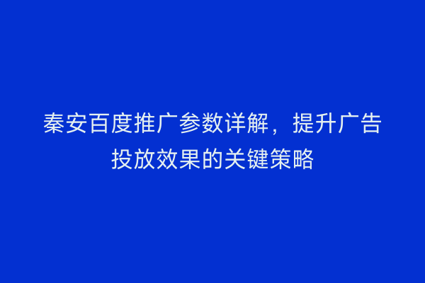 秦安百度推广参数详解,提升广告投放效果的关键策略