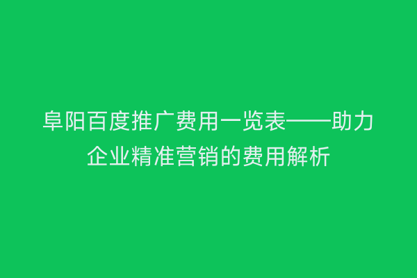 阜阳百度推广费用一览表——助力企业精准营销的费用解析