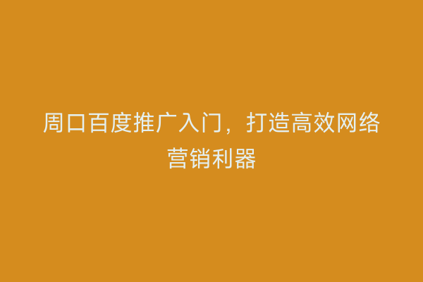周口百度推广入门,打造高效网络营销利器