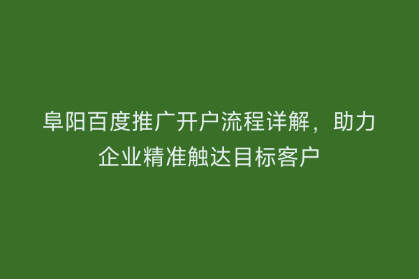阜阳百度推广开户流程详解，助力企业精准触达目标客户