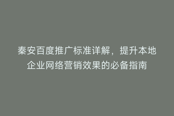 秦安百度推广标准详解,提升本地企业网络营销效果的必备指南