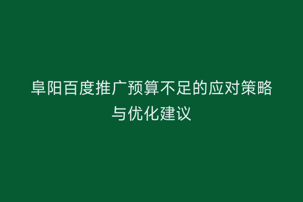 阜阳百度推广预算不足的应对策略与优化建议