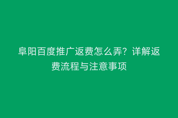 阜阳百度推广返费怎么弄？详解返费流程与注意事项