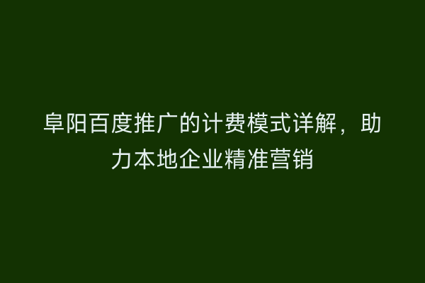 阜阳百度推广的计费模式详解，助力本地企业精准营销