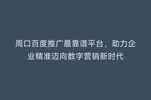 周口百度推广最靠谱平台，助力企业精准迈向数字营销新时代