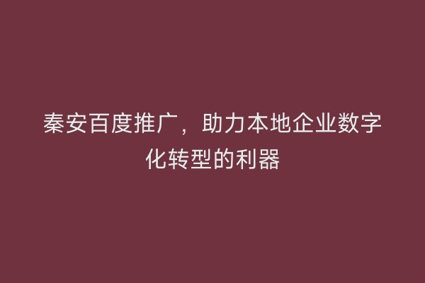 秦安百度推广,助力本地企业数字化转型的利器