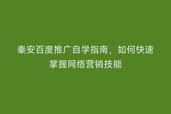 秦安百度推广自学指南,如何快速掌握网络营销技能