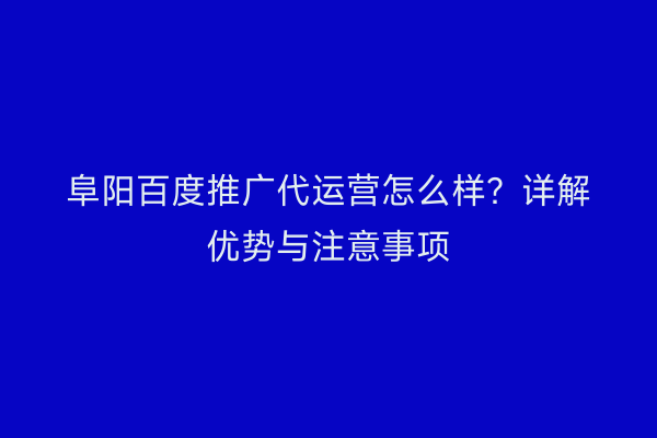 阜阳百度推广代运营怎么样？详解优势与注意事项