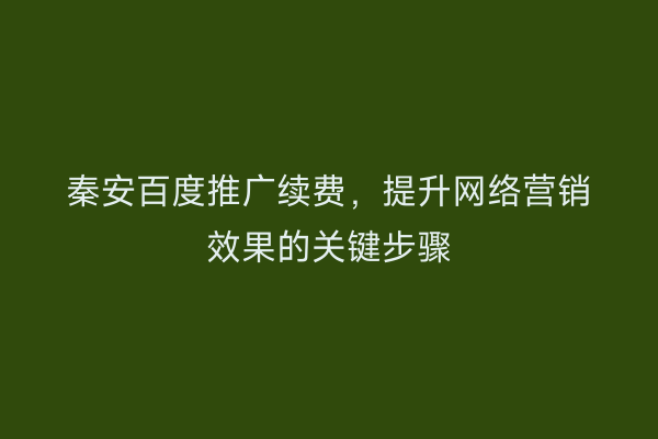 秦安百度推广续费,提升网络营销效果的关键步骤