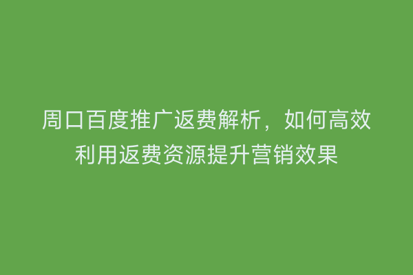 周口百度推广返费解析，如何高效利用返费资源提升营销效果