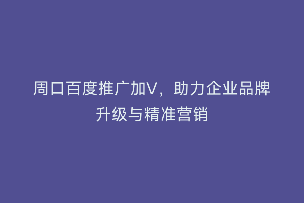周口百度推广加V,助力企业品牌升级与精准营销