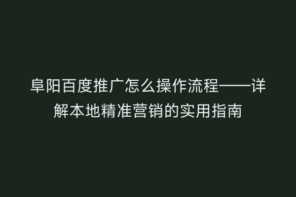 阜阳百度推广怎么操作流程——详解本地精准营销的实用指南