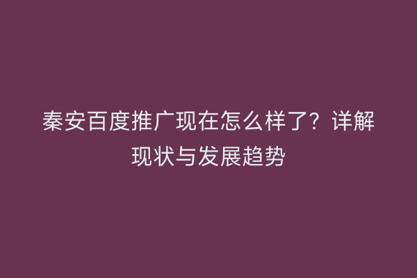 秦安百度推广现在怎么样了？详解现状与发展趋势