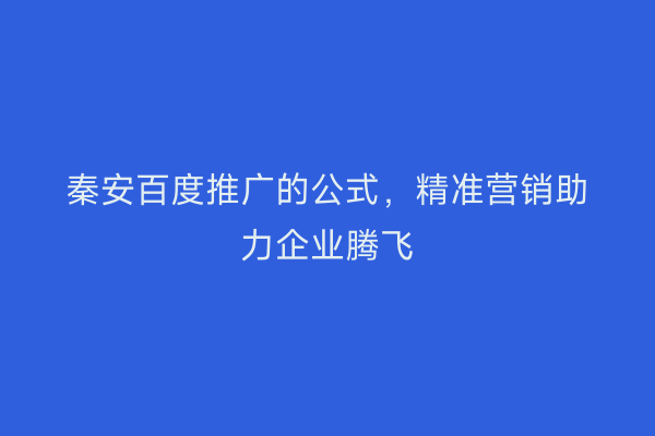 秦安百度推广的公式,精准营销助力企业腾飞