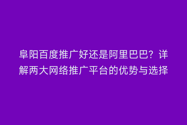 阜阳百度推广好还是阿里巴巴?详解两大网络推广平台的优势与选择