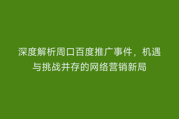 深度解析周口百度推广事件,机遇与挑战并存的网络营销新局