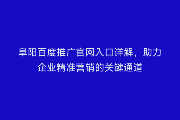阜阳百度推广官网入口详解，助力企业精准营销的关键通道