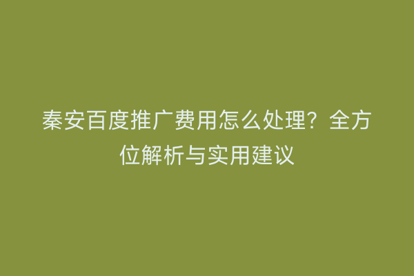 秦安百度推广费用怎么处理?全方位解析与实用建议