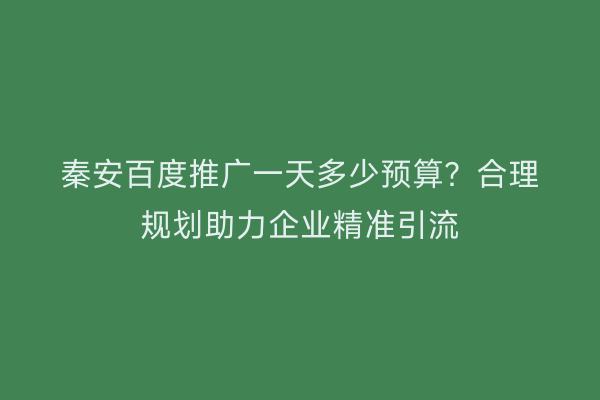 秦安百度推广一天多少预算？合理规划助力企业精准引流