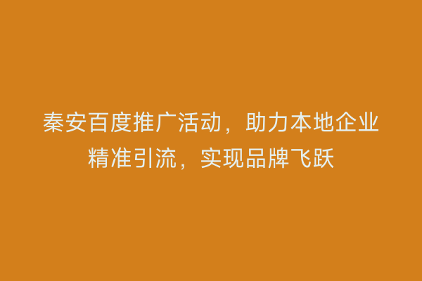 秦安百度推广活动,助力本地企业精准引流,实现品牌飞跃