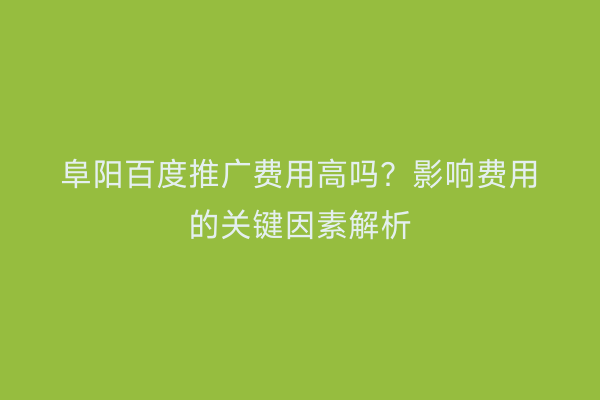 阜阳百度推广费用高吗?影响费用的关键因素解析