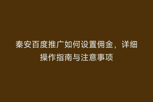 秦安百度推广如何设置佣金，详细操作指南与注意事项
