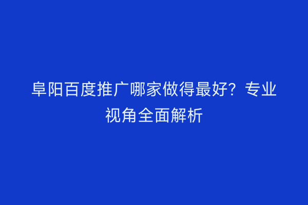 阜阳百度推广哪家做得最好?专业视角全面解析