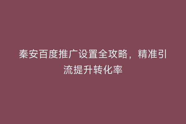 秦安百度推广设置全攻略,精准引流提升转化率