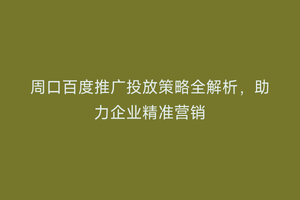 周口百度推广投放策略全解析,助力企业精准营销