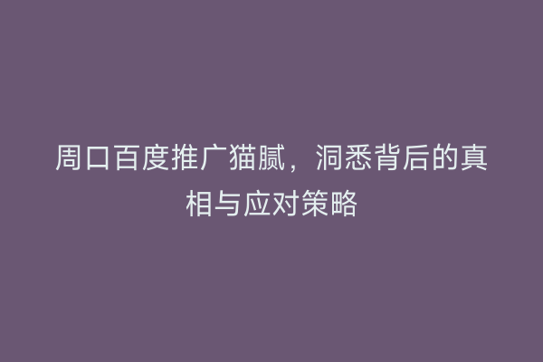周口百度推广猫腻,洞悉背后的真相与应对策略