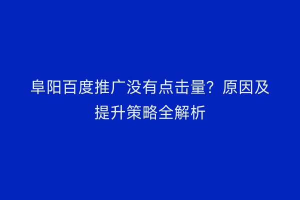 阜阳百度推广没有点击量？原因及提升策略全解析