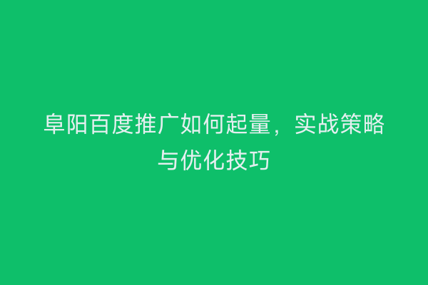 阜阳百度推广如何起量，实战策略与优化技巧
