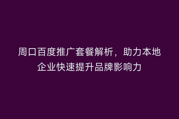 周口百度推广套餐解析,助力本地企业快速提升品牌影响力