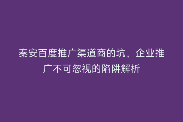 秦安百度推广渠道商的坑,企业推广不可忽视的陷阱解析