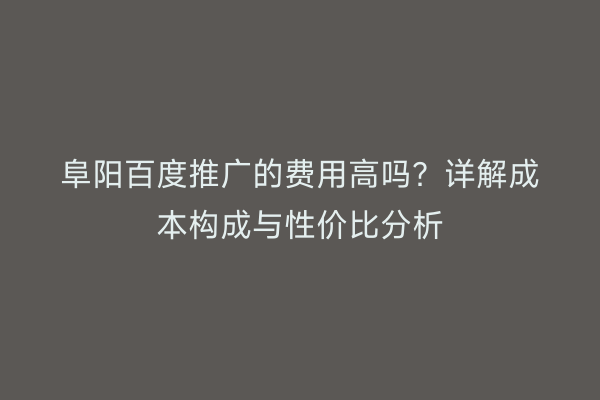 阜阳百度推广的费用高吗？详解成本构成与性价比分析