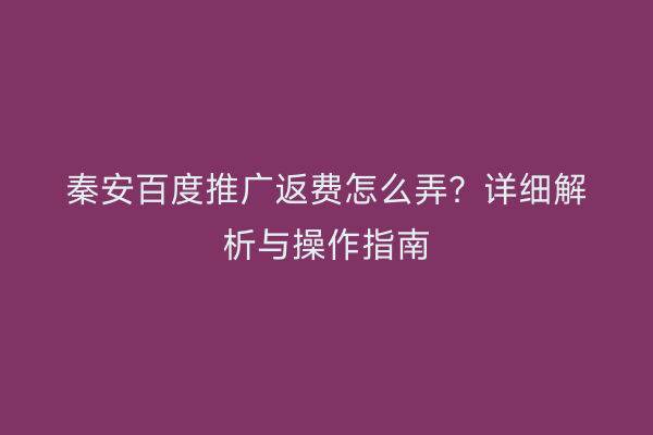 秦安百度推广返费怎么弄？详细解析与操作指南
