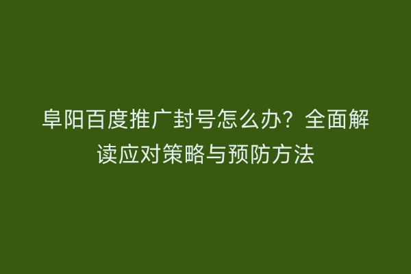 阜阳百度推广封号怎么办？全面解读应对策略与预防方法