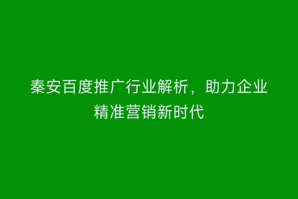 秦安百度推广行业解析,助力企业精准营销新时代